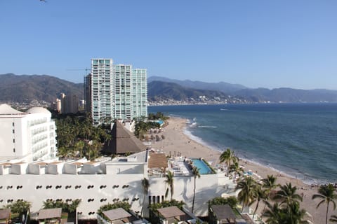 On the beach, sun loungers