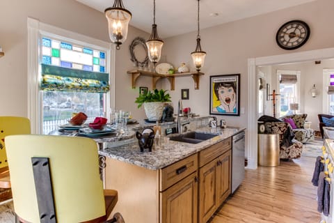 Bar stool seating at the counter for 5 & ample galley to prepare meals & snacks