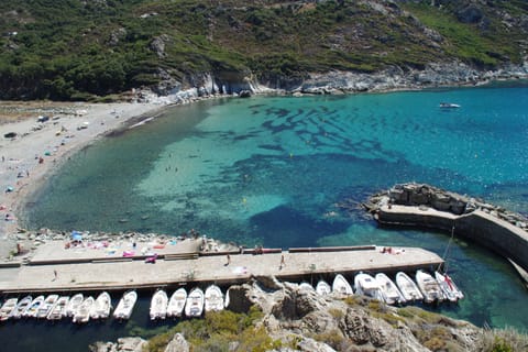 On the beach, sun loungers