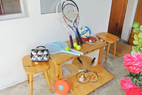 The apartment includes many outdoor games.
