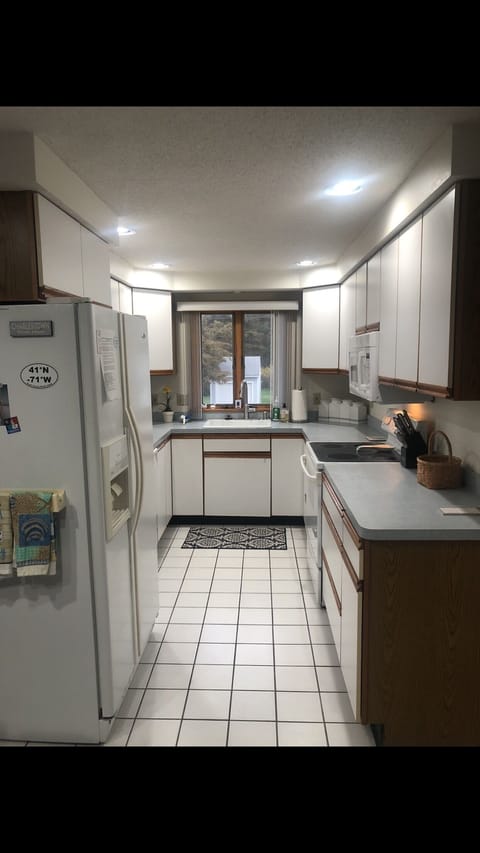 Dishwasher, microwave, coffee maker, ice maker. Tile Floor