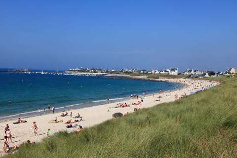 On the beach, sun loungers