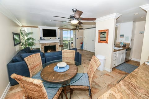 View of both dining area and living area.