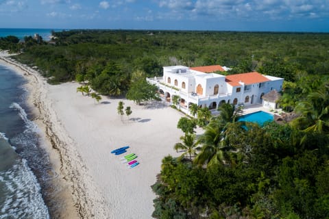 On the beach, sun loungers, beach towels