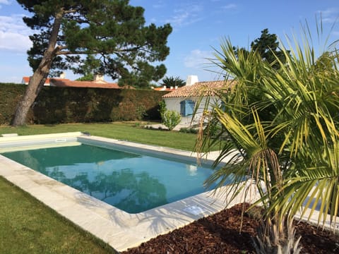 A heated pool, sun loungers