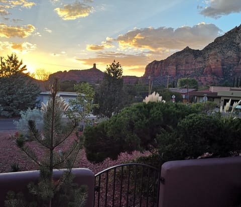 Sunset behind chimney rock from the front porch.