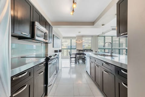 Fully equipped kitchen with stainless steel appliances