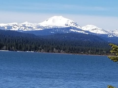 Stunning views of Mt. Lassen from the kitchen, dining, deck, and dock.