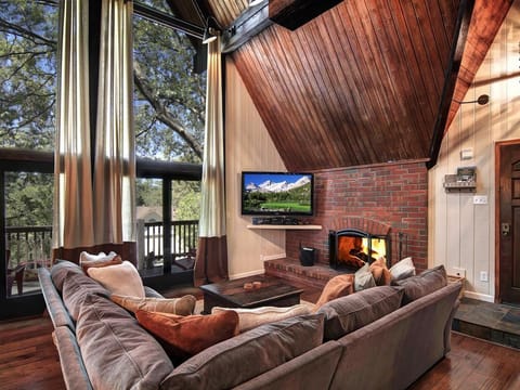 Large A frame window with an incredible outdoor view
