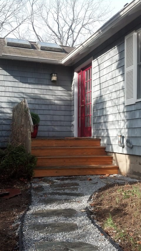 Newly painted front door and walkway