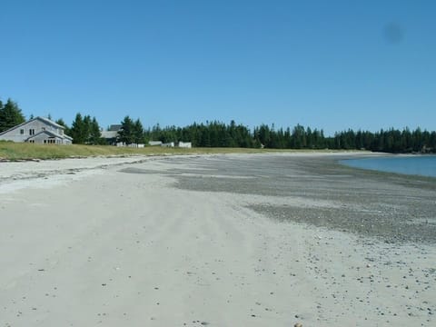 On the beach, sun loungers