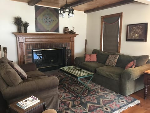 TV, fireplace, DVD player, books