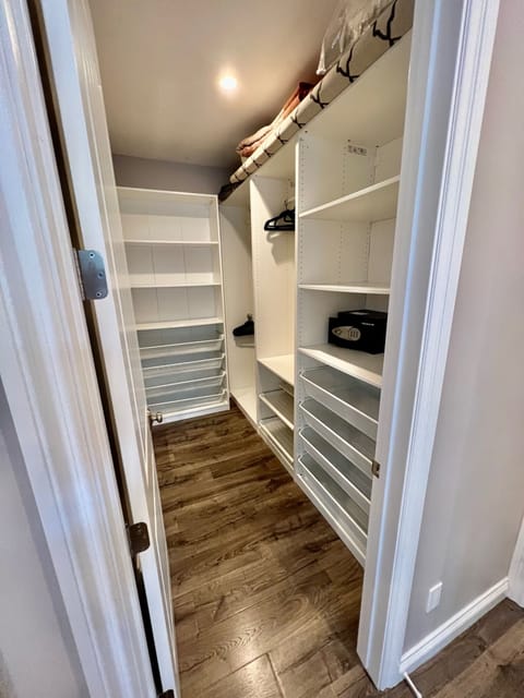 Main primary walk-in closet with safe