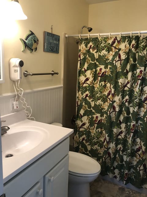 Combined shower/tub, towels, soap