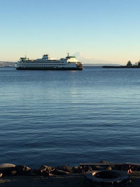 View from lawn of ferry and Mt. Rainier