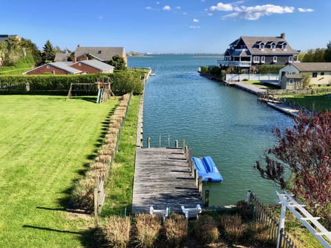 View From The Back Deck  - Wide Canal  and Bay, Dock, large flat lawn