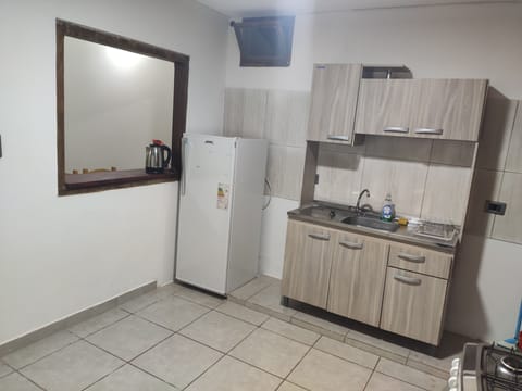 Fridge, oven, electric kettle, cookware/dishes/utensils