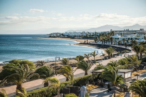 On the beach, sun loungers