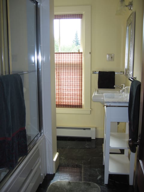 Combined shower/tub, jetted tub, hair dryer, towels