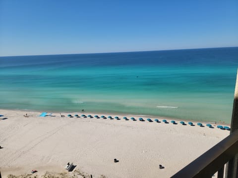 On the beach, sun loungers, beach towels