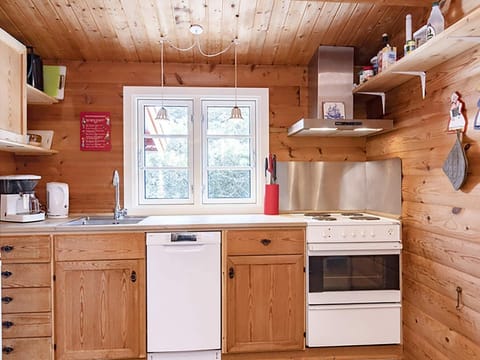 Fridge, stovetop, dishwasher, coffee/tea maker