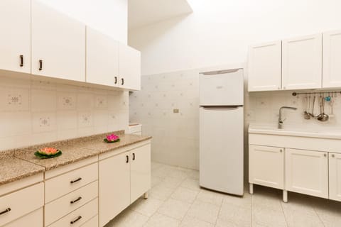 Fridge, stovetop, cookware/dishes/utensils