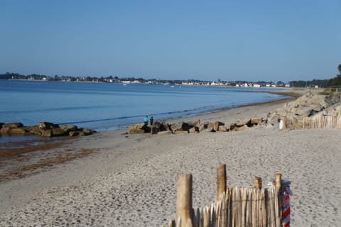 On the beach, sun loungers