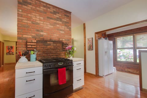 Other side of kitchen. Downdrafting Jenn-Air stove vents up the chimney!