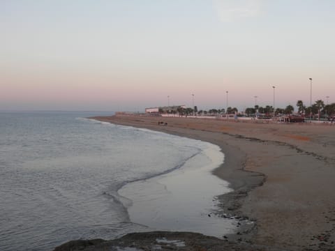 Beach nearby, sun loungers