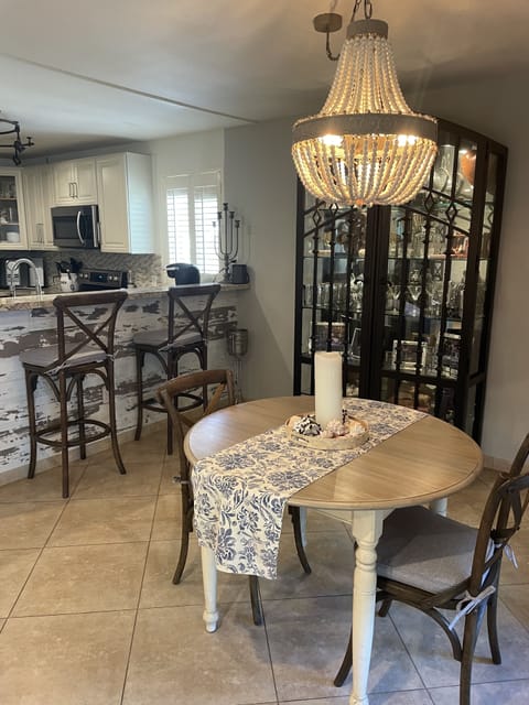 High counter area with 2 stools