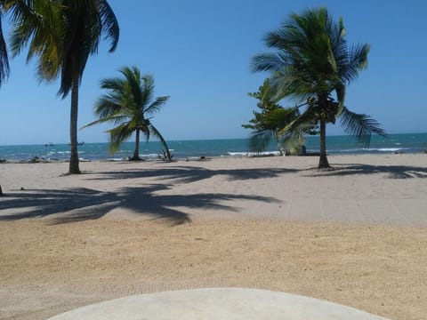 On the beach, sun loungers