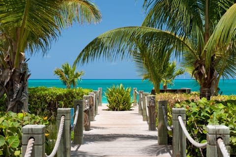 On the beach, sun loungers, beach towels