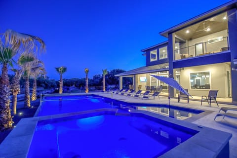 Lit Pool and Hot Tub