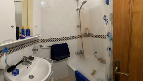 Combined shower/tub, hair dryer, bidet, towels