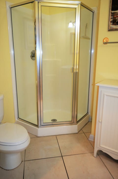 Combined shower/tub, towels