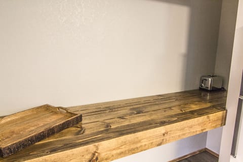 Floating shelf with storage nook. 