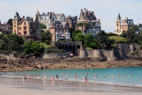 On the beach, sun loungers, beach towels