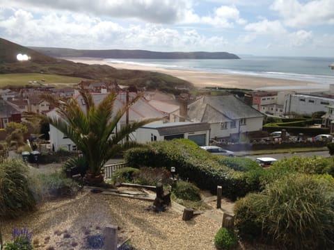 View across Woolacombe Bay from the lounge front windows, check out the surf!