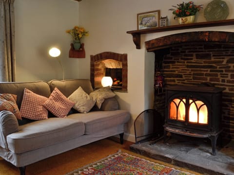 Living room with wood burner | Bridge End Cottage, Rhulen, near Builth Wells