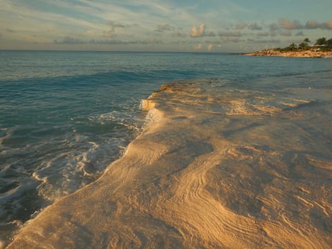 On the beach, sun loungers, beach towels