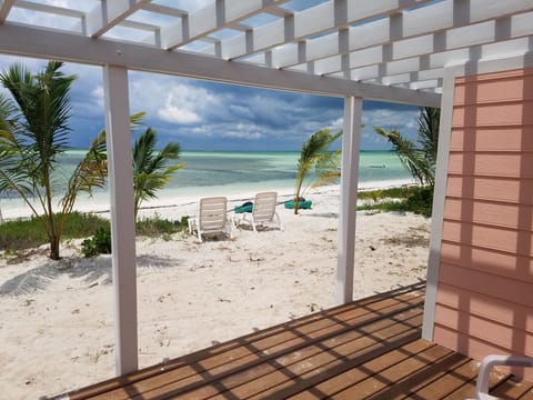 On the beach, sun loungers, beach towels