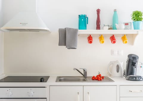 Fridge, oven, stovetop, coffee/tea maker