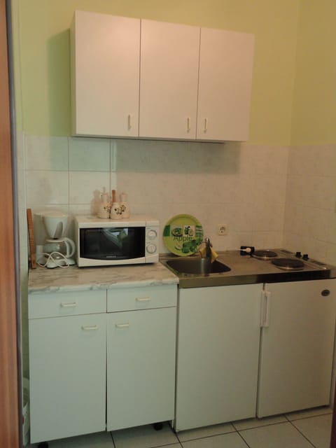 Fridge, microwave, coffee/tea maker, electric kettle