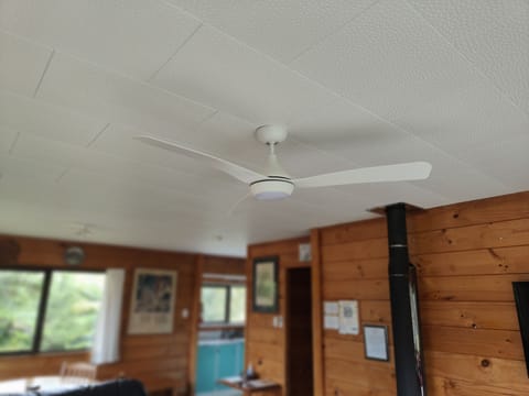 There's also a ceiling fan for the warmer times (it also has a winter mode).