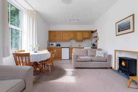 Bright and cosy open plan living room, dinner and kitchen