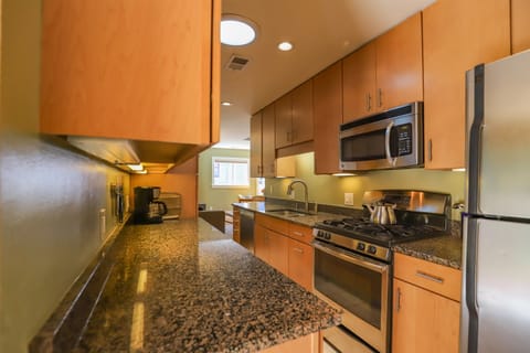 Kitchen and lots of storage.