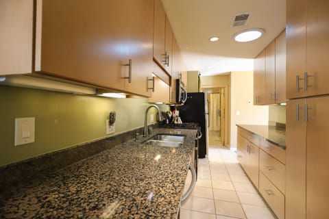 Kitchen and lots of storage.