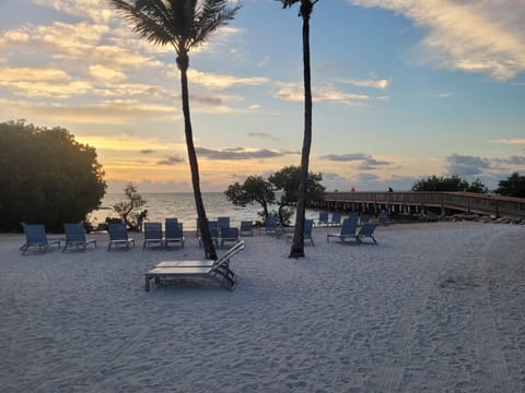 On the beach, sun loungers, beach towels