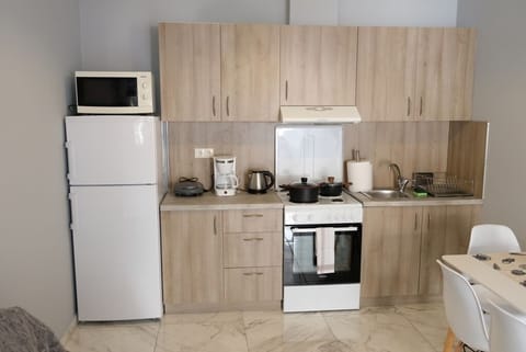 Fridge, microwave, oven, coffee/tea maker