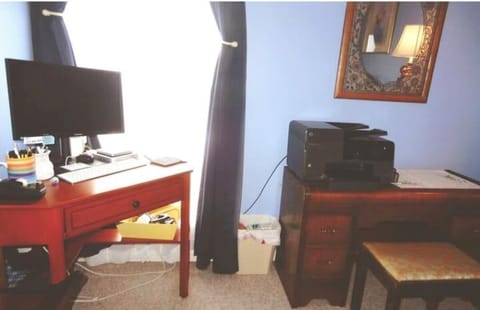 Work Station has Computer Monitor, Keyboard, and Printer, plus desk & chair